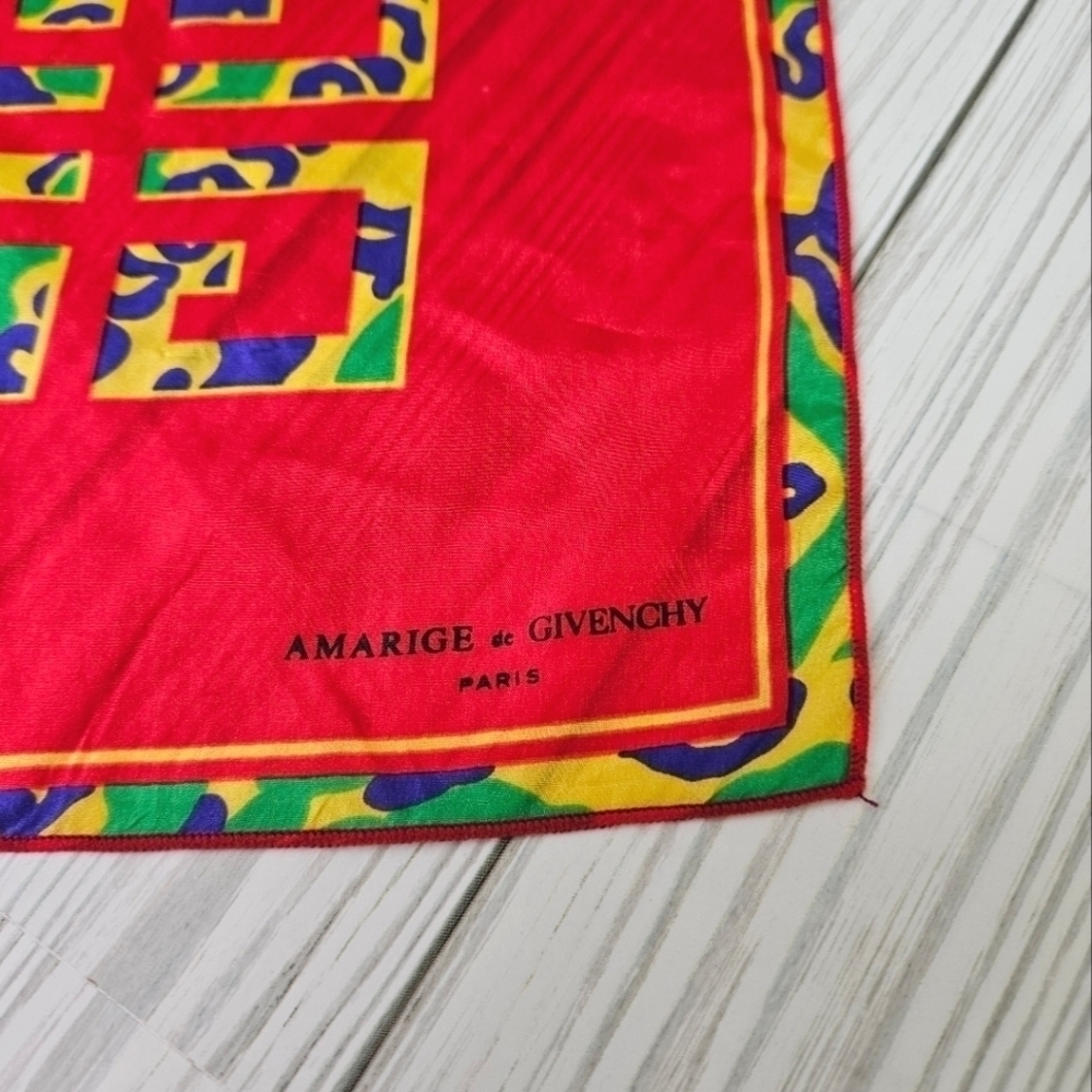 Givenchy Amarige Silk Scarf Red Yellow Made in France - Picture 2 of 7